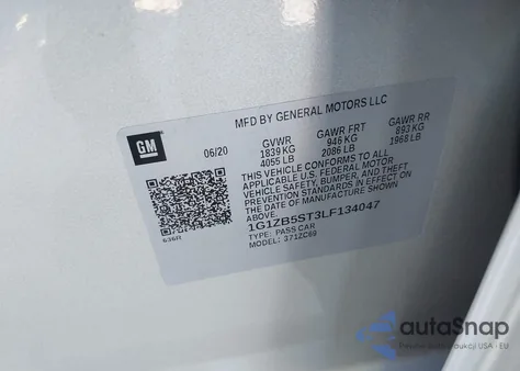 2020 Chevrolet Malibu Ls z USA, uszkodzony, nr VIN 1G1ZB5ST3LF134047